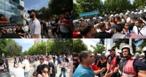 Protestuesit përplasen me policinë te Parlamenti, 3 efektivë të plagosur, disa të shoqëruar. Çahet gardhi metalik para Kuvendit. Deputetët goditen me vezë, hidhet spray lotsjellës
